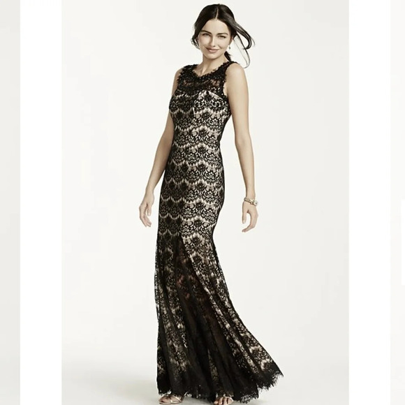Betsy & Adams Sleeveless Floral Victorian All Over Lace Beaded Jeweled Gown 4 - Picture 1 of 16